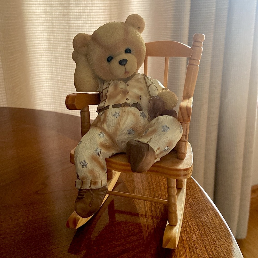 Adorable Teddy Bear in Rocking Chair Figurine